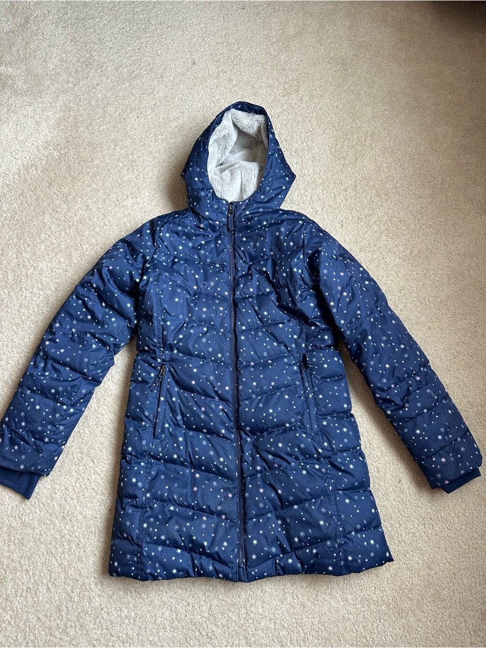 Girl’s Lands' End Navy Star-Print Puffer Coat with Hood